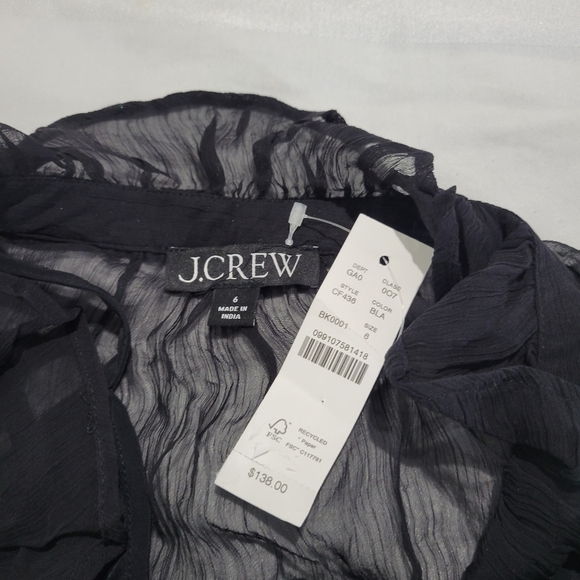 J Crew Ruffle Button Up Shirt Crinkle Chiffon CF436 Size 6 - Picture 8 of 8